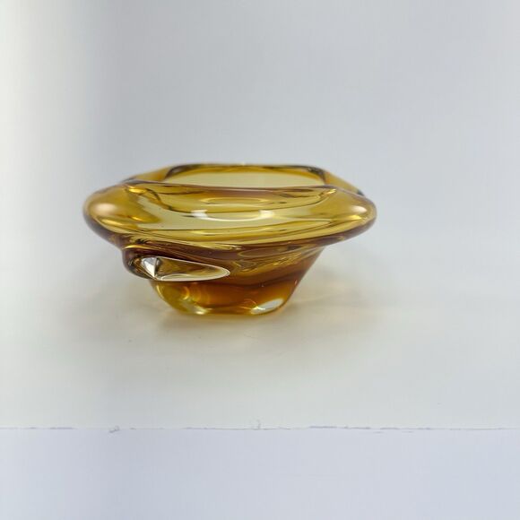 Vintage Amber Art Glass Ashtray Mid Century Modern Claude Lorraine Style - Picture 5 of 11